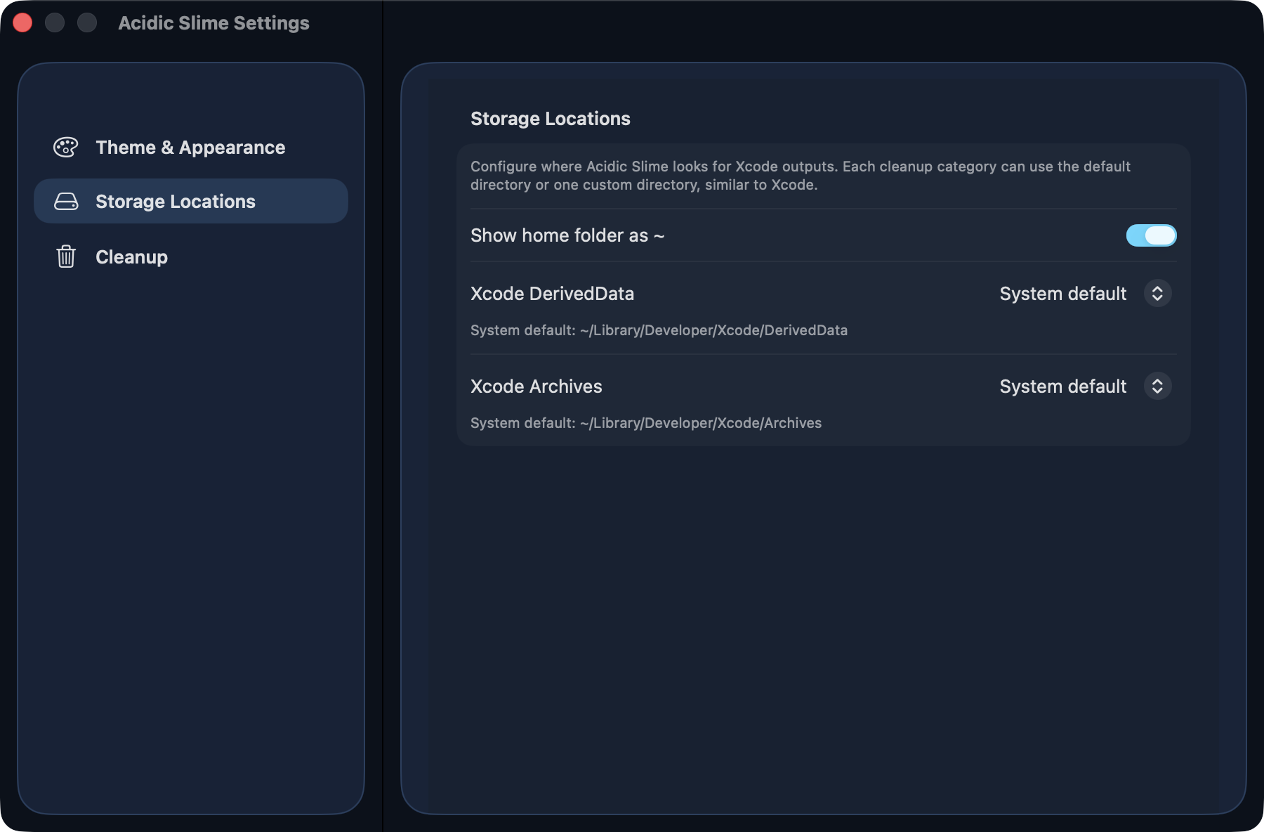 Acidic Slime settings window